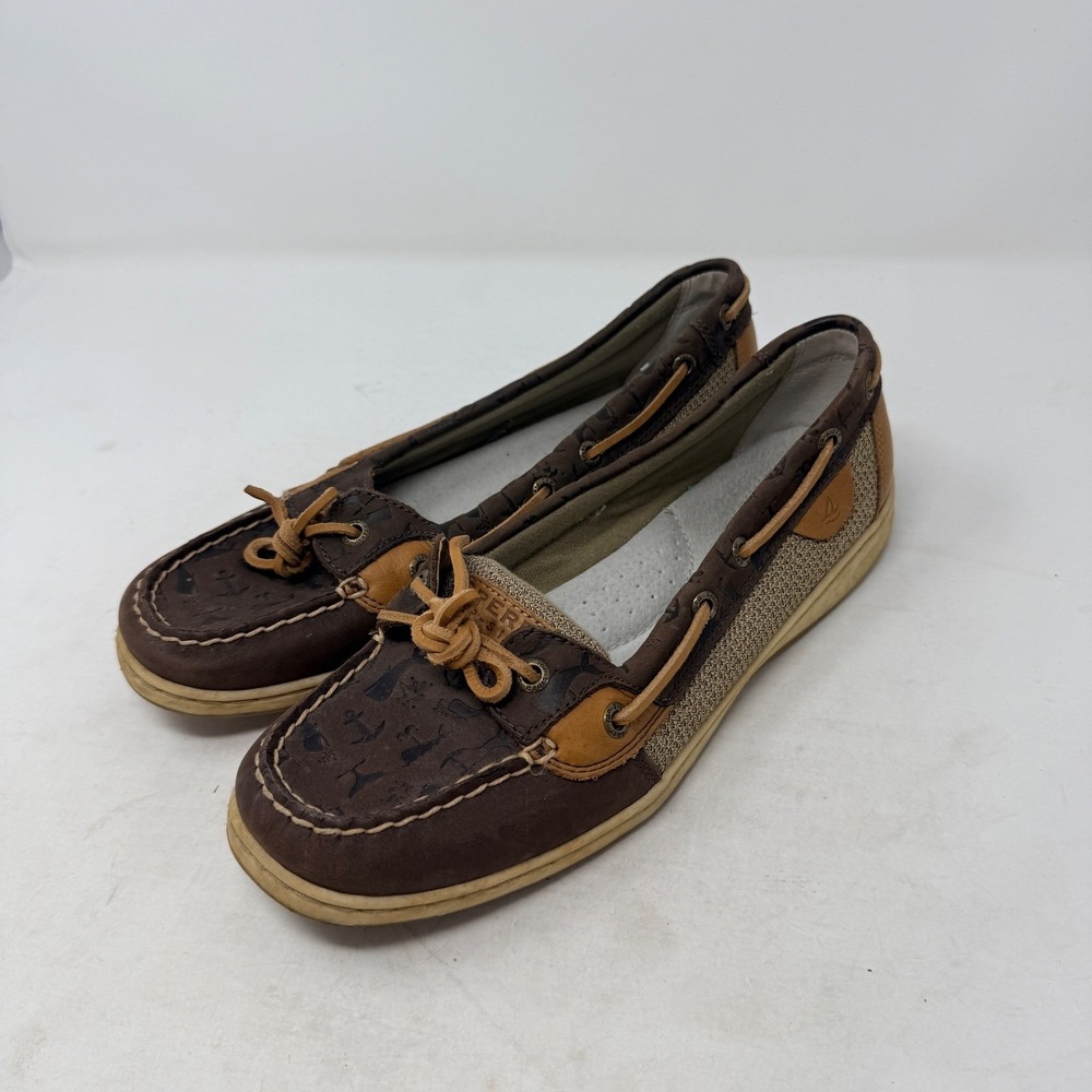 Sperry‎ Top-Sider Brown Nautical Anchor Print Leather Mesh Boat Shoes Size 10 - Picture 10 of 10